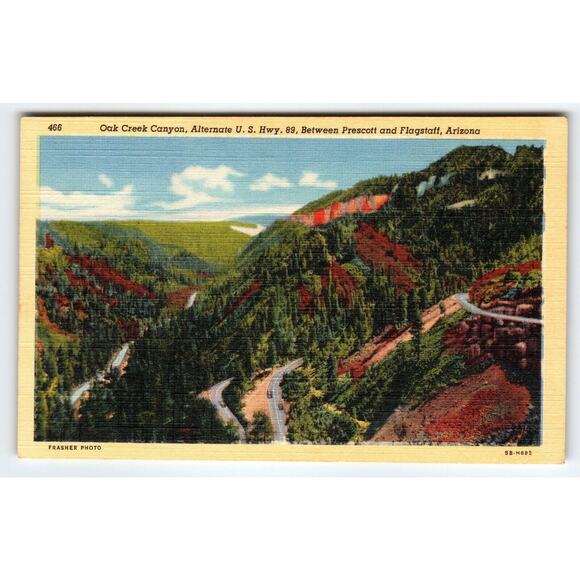 Oak Creek Canyon Arizona US Highway 89 Linen Postcard Curt Teich Unused Vintage - Picture 1 of 2